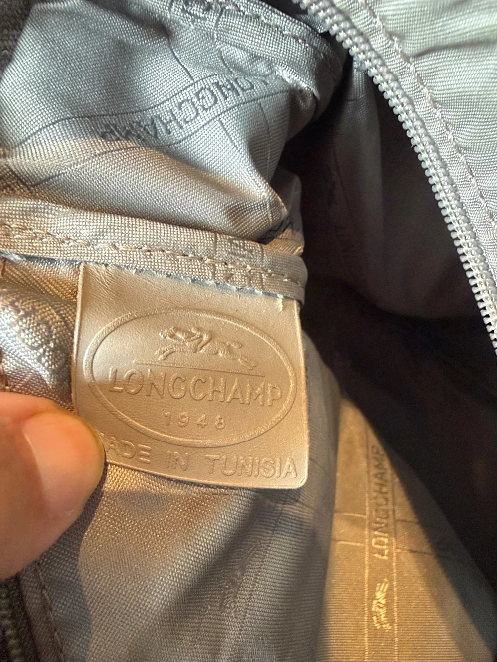 Vintage Longchamp Messenger Bag Crossbody with Branded Strap, Grey Taupe, Nylon